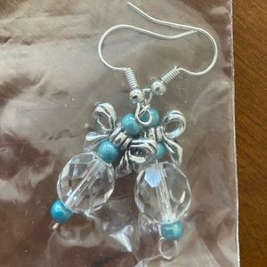 Christmas blue and silver earrings. Christian artist. Dainty. Eloquent.Homemade.